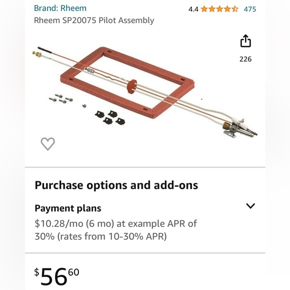 NWT Rheem SP20075 Pilot Assembly replacement water heater natural gas - Picture 5 of 5